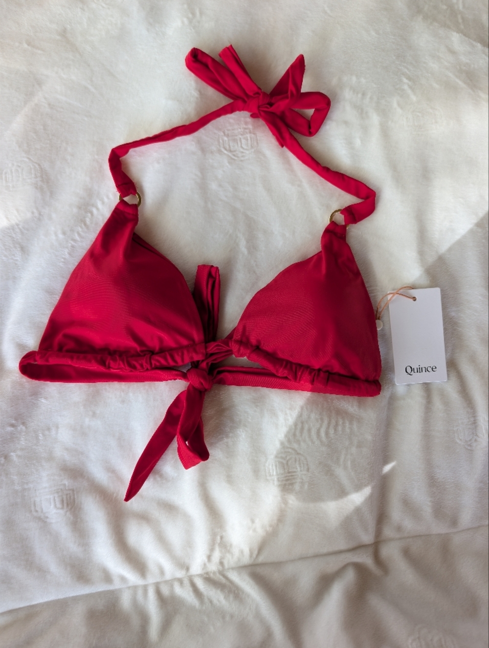 NWT Quince Italian Cherry Red Triangle Bikini Top Size Medium